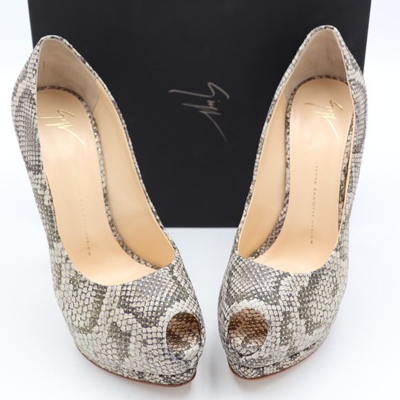 Giuseppe Zanotti Shoes - Giuseppe Zanotti Sharon Snakeskin Peep Toe Pumps